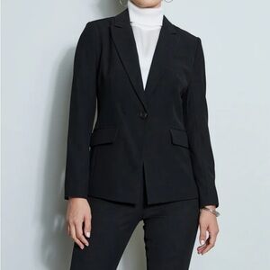 Tahari ASL Single Button Professional Black Stitched Detail Blazer
